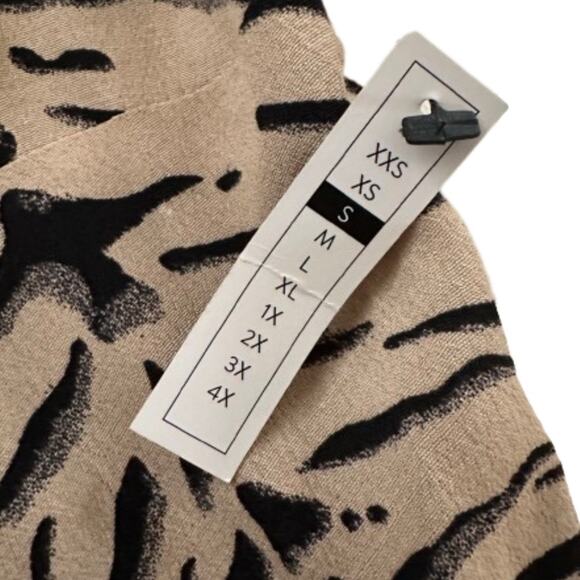 Leith Midi Dress Tan Black Animal Print Short Sleeve Wrap Dress Small NEW - Picture 7 of 11